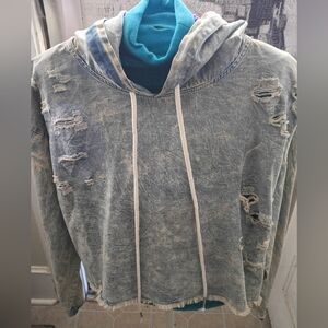 Distressed Blue Crop Top Hoodie